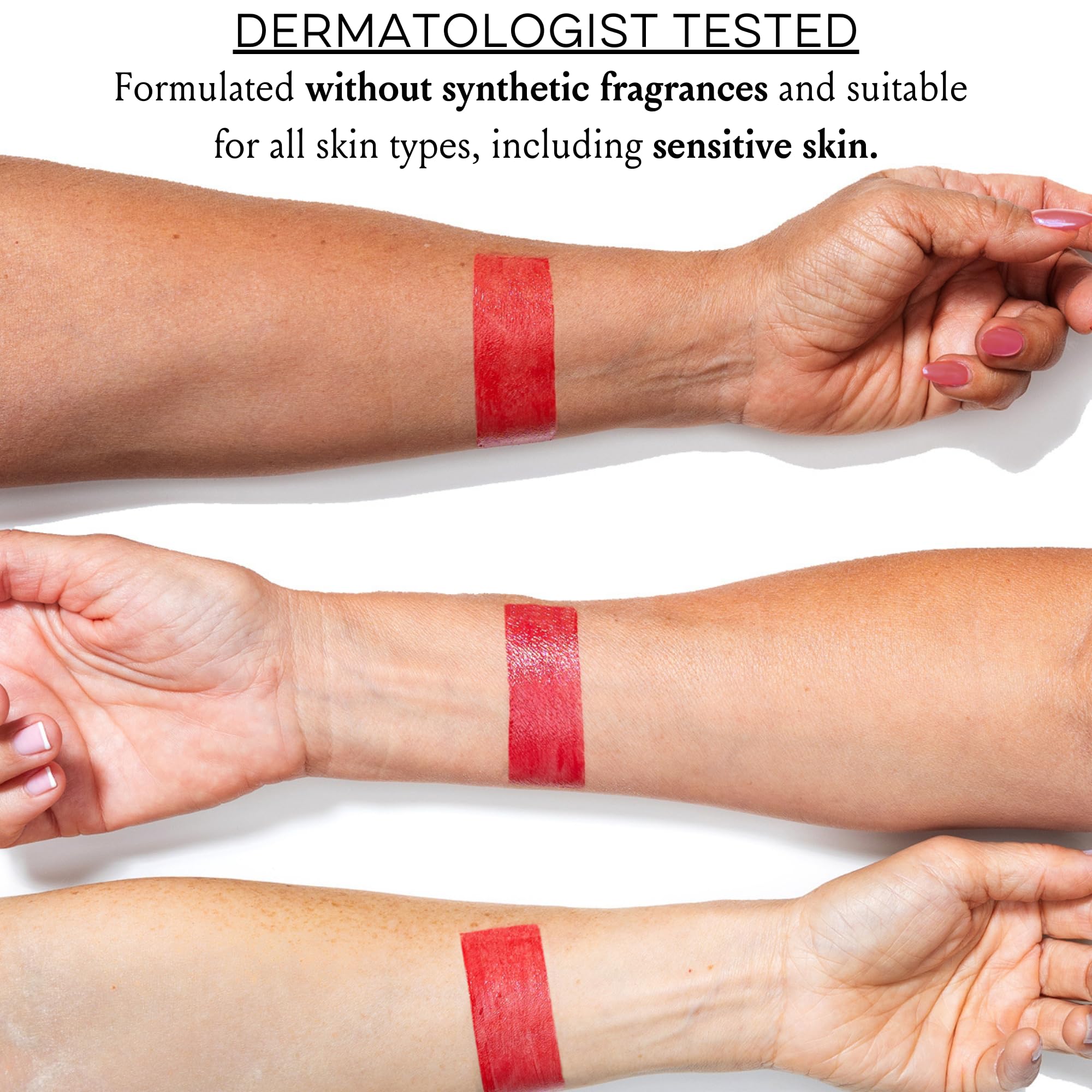 Lips shown with Parisian Red Boom Stick for a dewy, long-wearing finish.