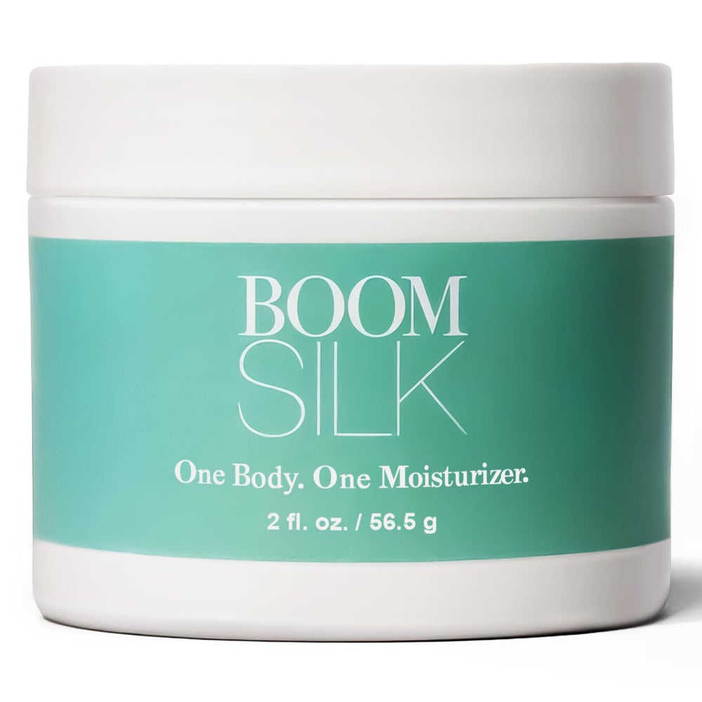 Boomsilk face moisturizer jar offers all-in-one hydration for aging skin.