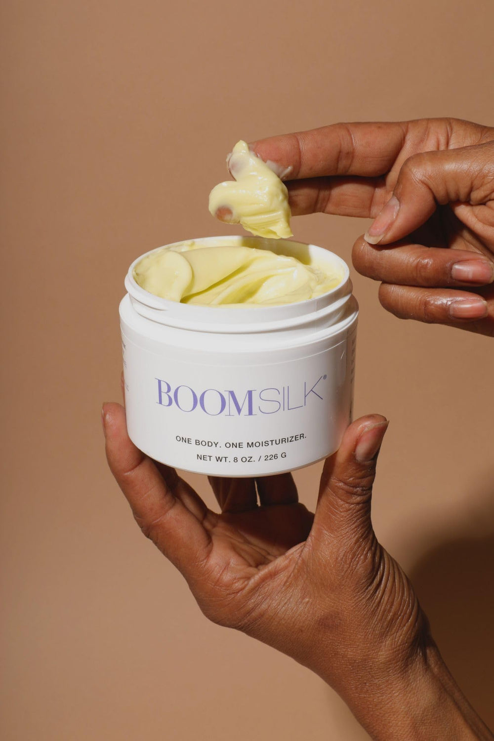 Boomsilk honey droplet suggests soothing moisture for sensitive skin.
