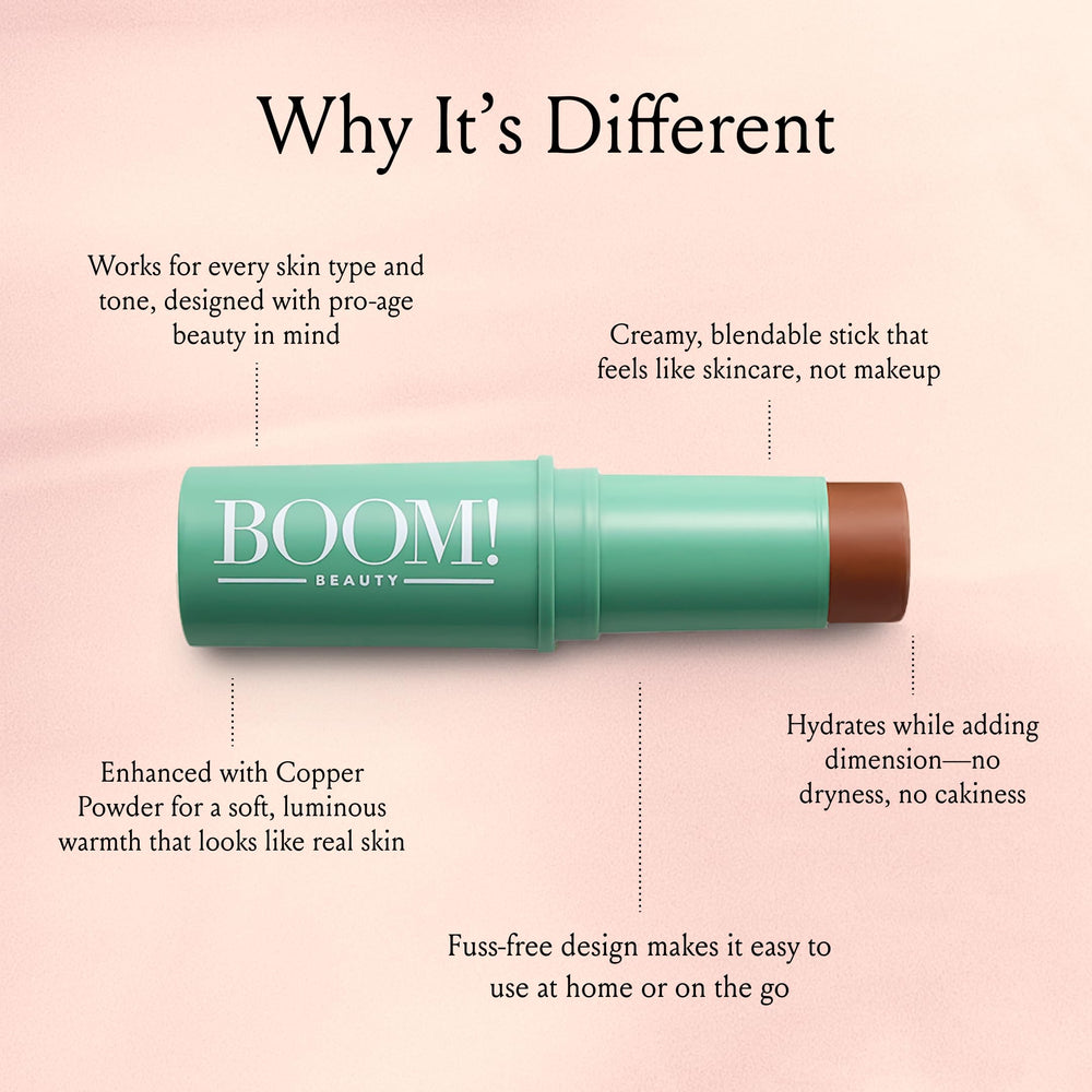 BoomStick Bronze jawline contour creates a sculpted look.