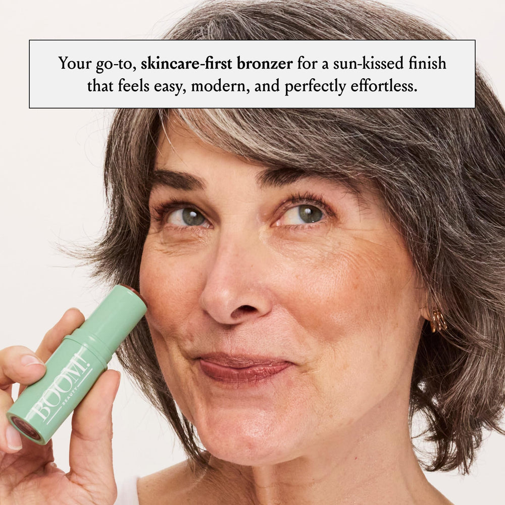 BoomStick Bronze lip application demonstrates multi-use color on lips.