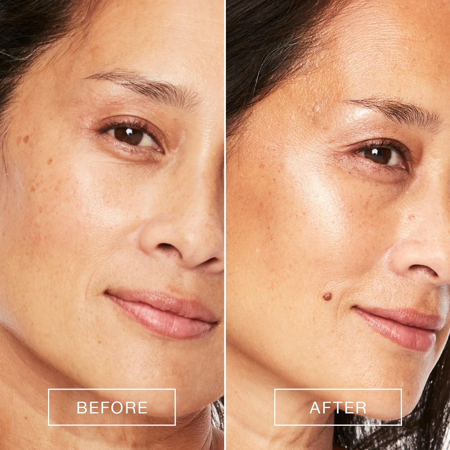 Boomstick Glimmer highlighter stick on cheekbones demonstrates subtle glow for mature skin.