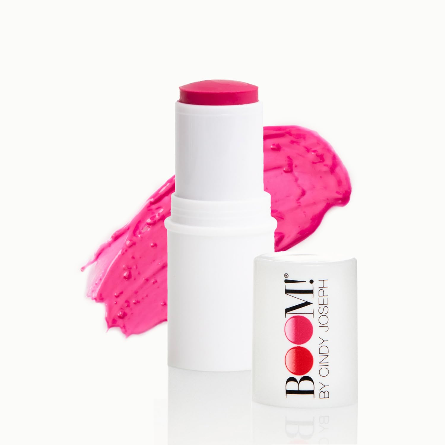 BOOM! Boomstick Peony Pink blush application on cheek for natural, radiant color.