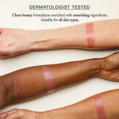 BOOM! Boomstick Rose Nude creamy blush application on cheeks for dewy glow.