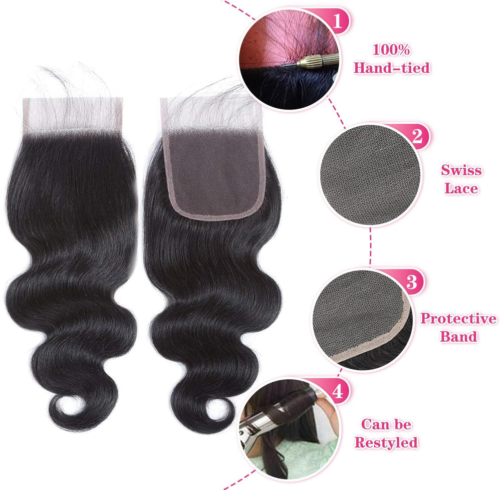 Boopwine 14-inch closure styling shows natural black color and true-to-length look.
