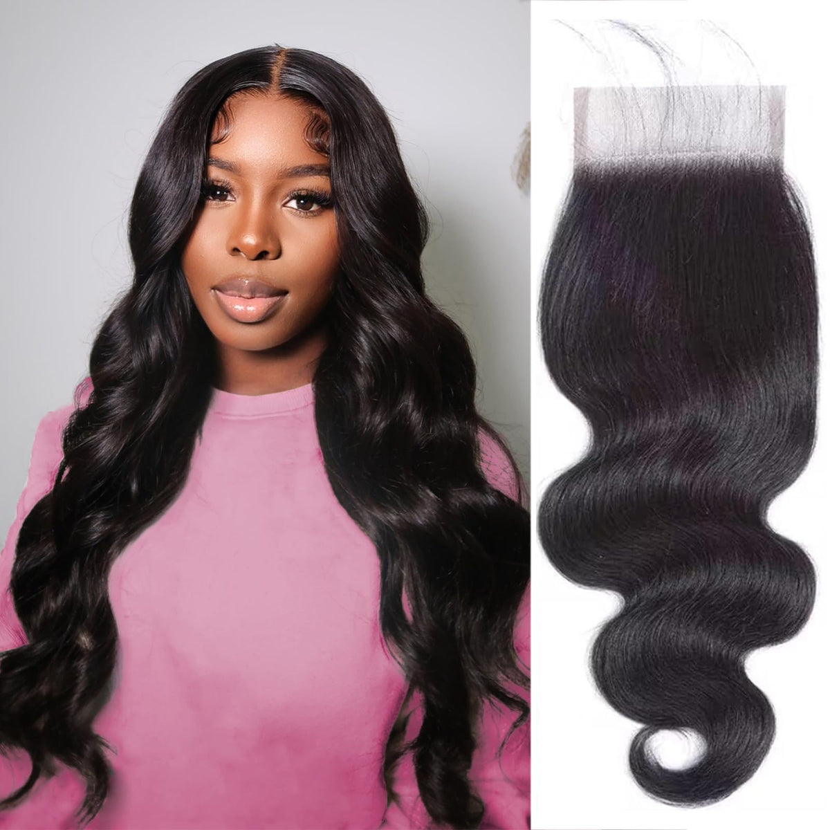 Boopwine 4x4 lace closure body wave 14in with natural parting and volume.