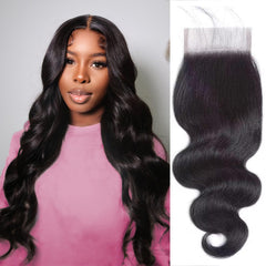 Boopwine 4x4 lace closure body wave 14in with natural parting and volume.