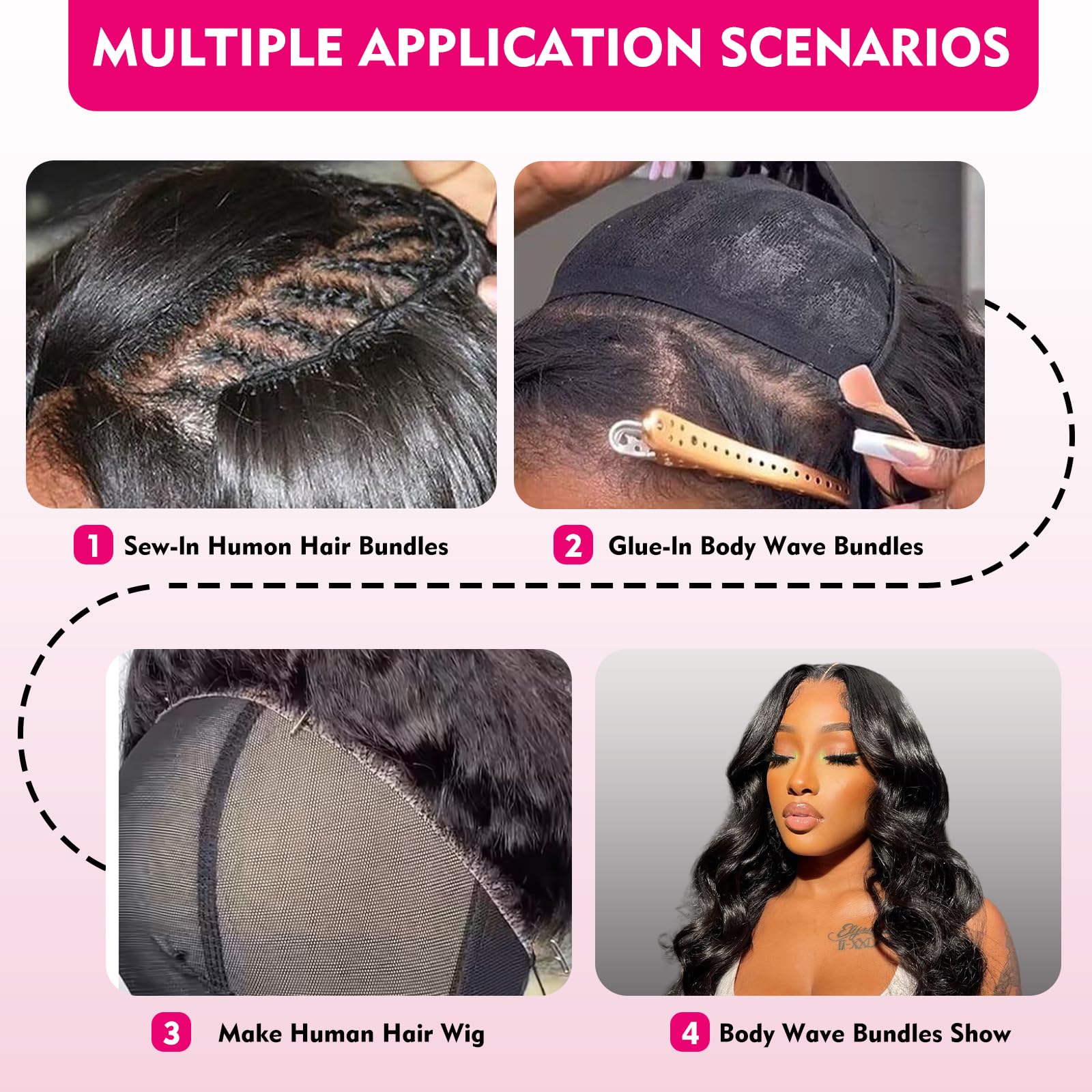 Boopwine Body Wave Bundles natural color sheen supports seamless blend with real hair.