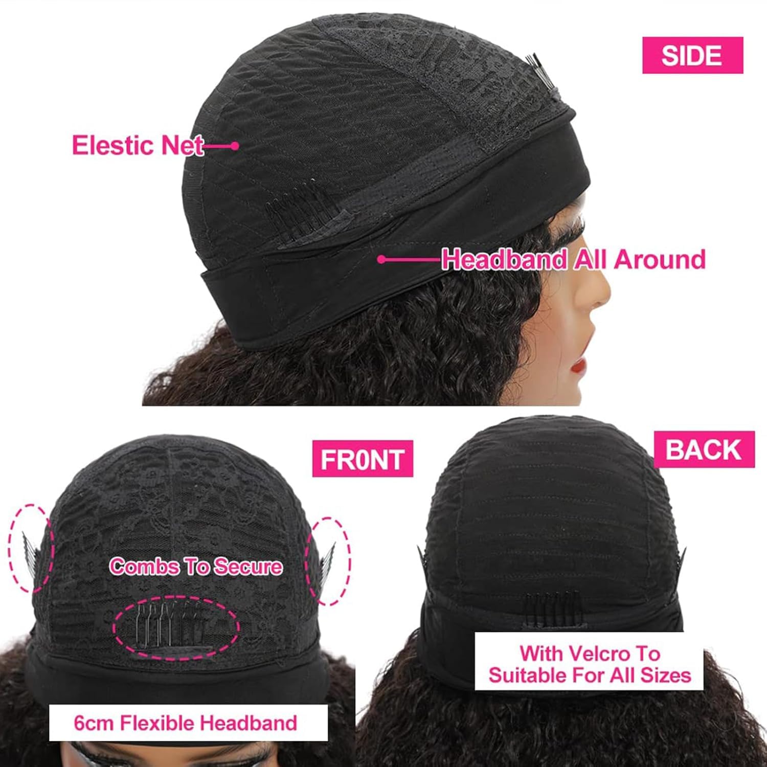 Boopwine glueless none-lace front cap construction for easy wear