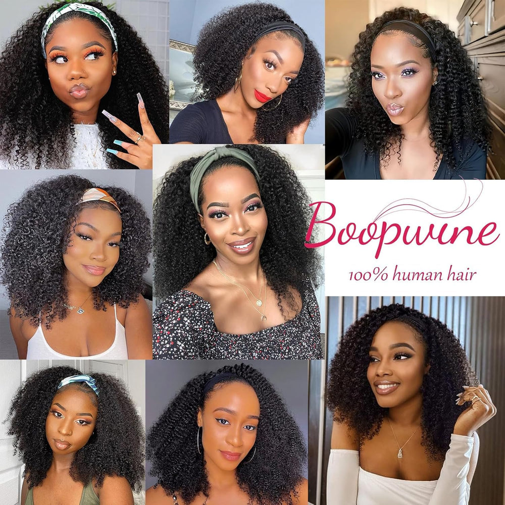 Boopwine headband wig packaging includes eyelashes and wig cap