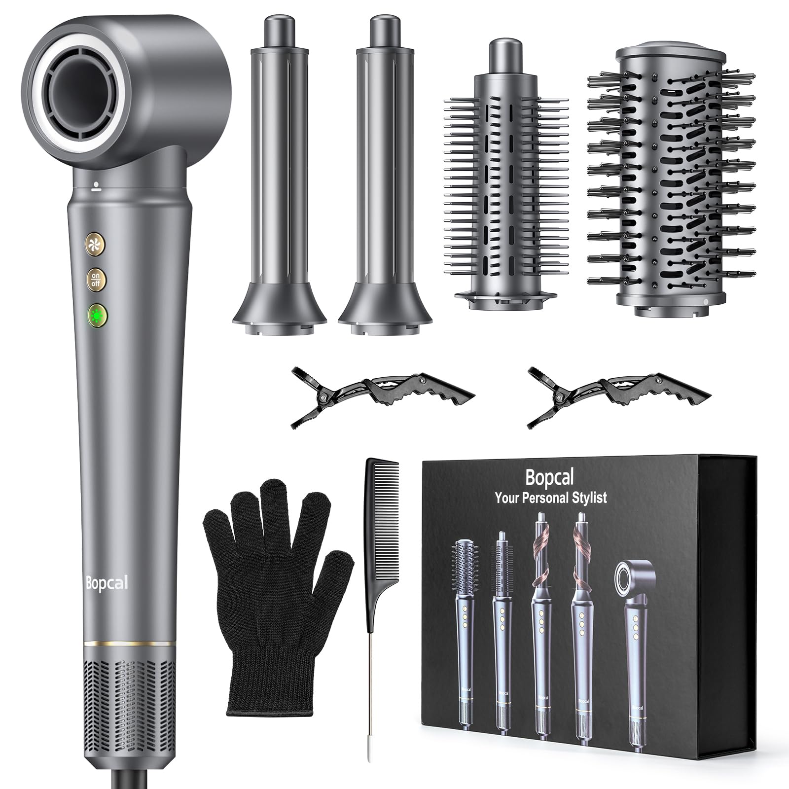 Bopcal 5-in-1 hot air styler wrap front view for quick at-home styling