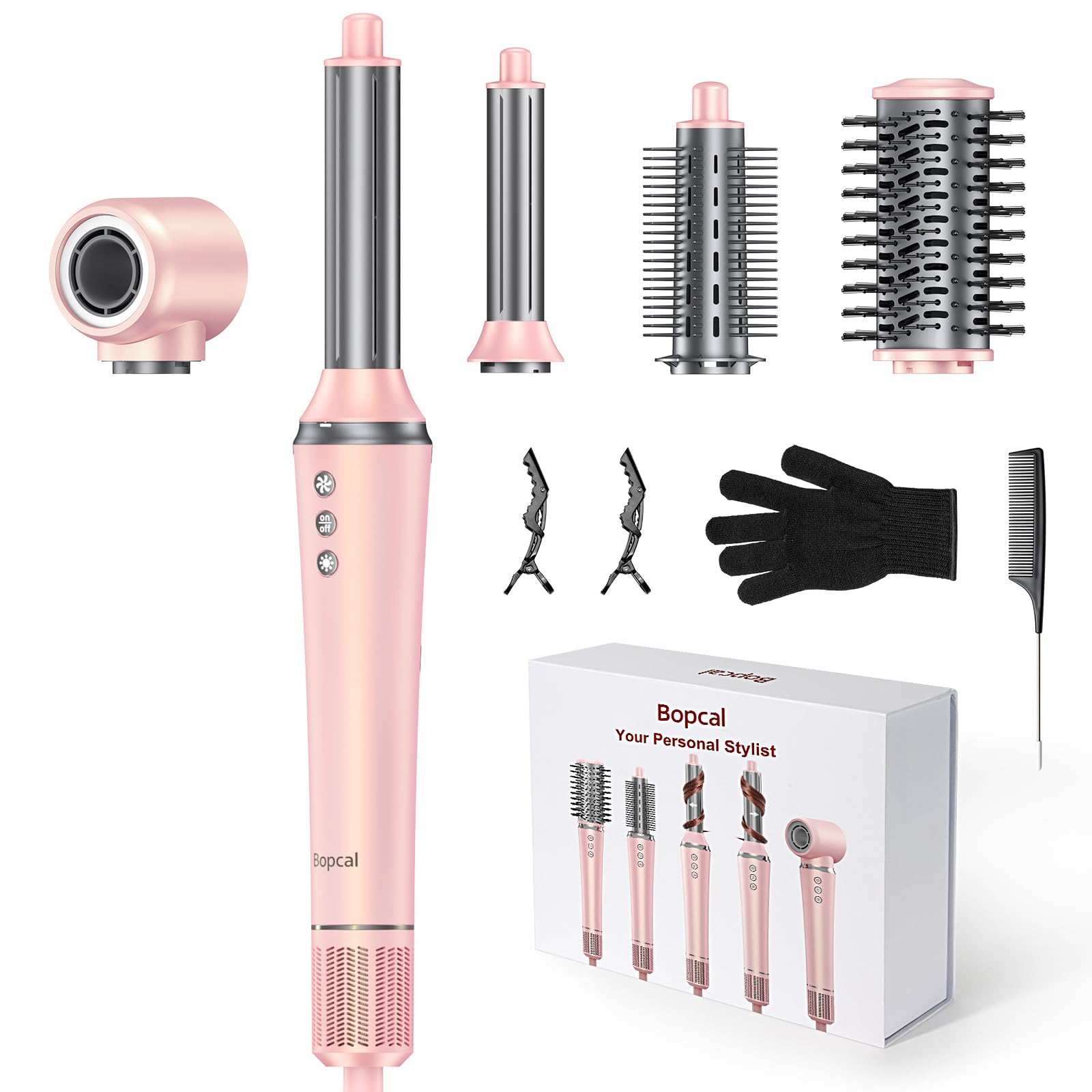Bopcal 5-in-1 hot air styler wrap front view — versatile daily styling in one device.