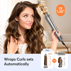 Bopcal auto-wrap left curl barrel demonstrates hands-free curl creation