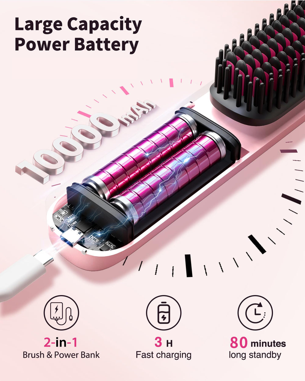 Bopcal cordless hair straightener brush 3-in-1 styling for straight waves or volume