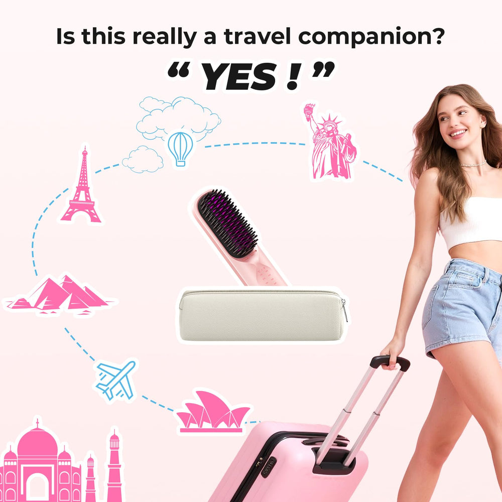 Bopcal cordless hair straightener brush heat up in three minutes for quick touch ups
