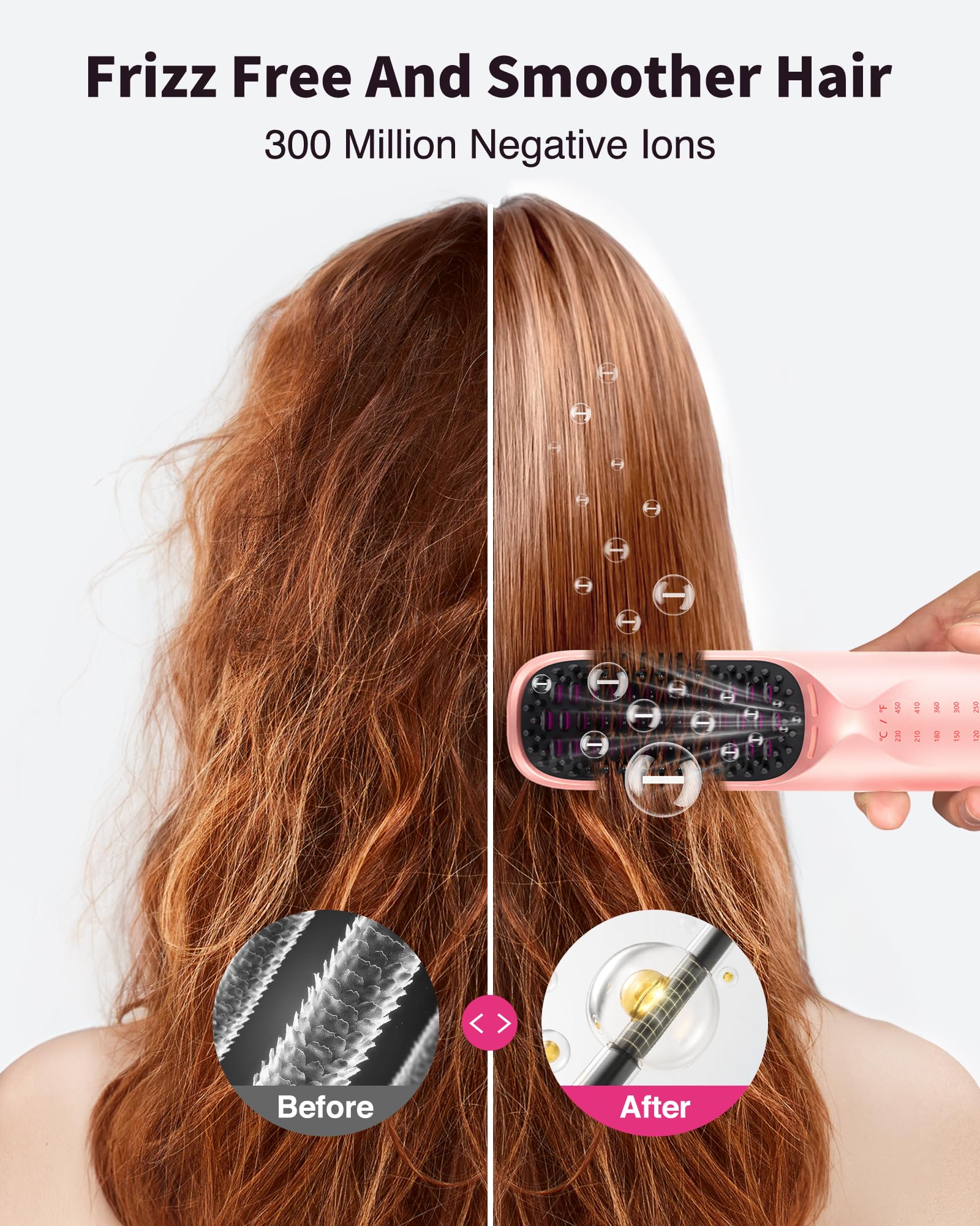 Bopcal cordless hair straightener brush 3 million negative ions reduce frizz and boost shine