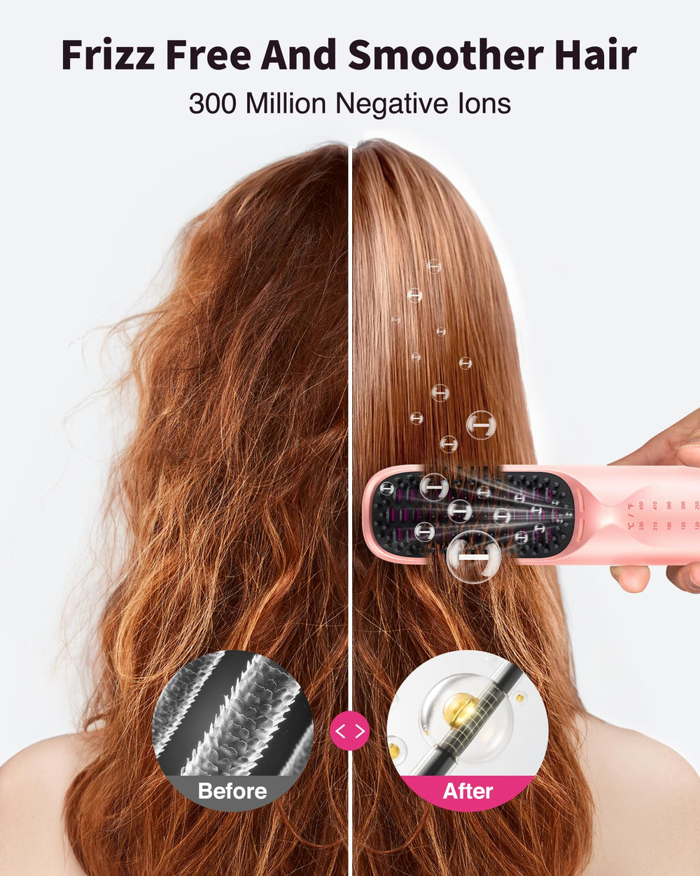 Bopcal cordless hair straightener brush 3 million negative ions reduce frizz and boost shine