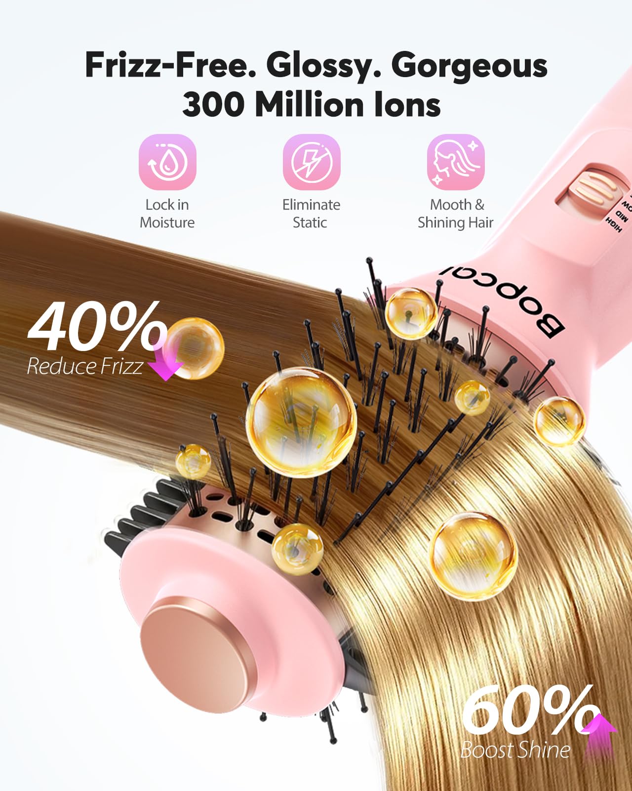 Bopcal ionic-frizz-control-drying-brush smooths hair with negative ions.