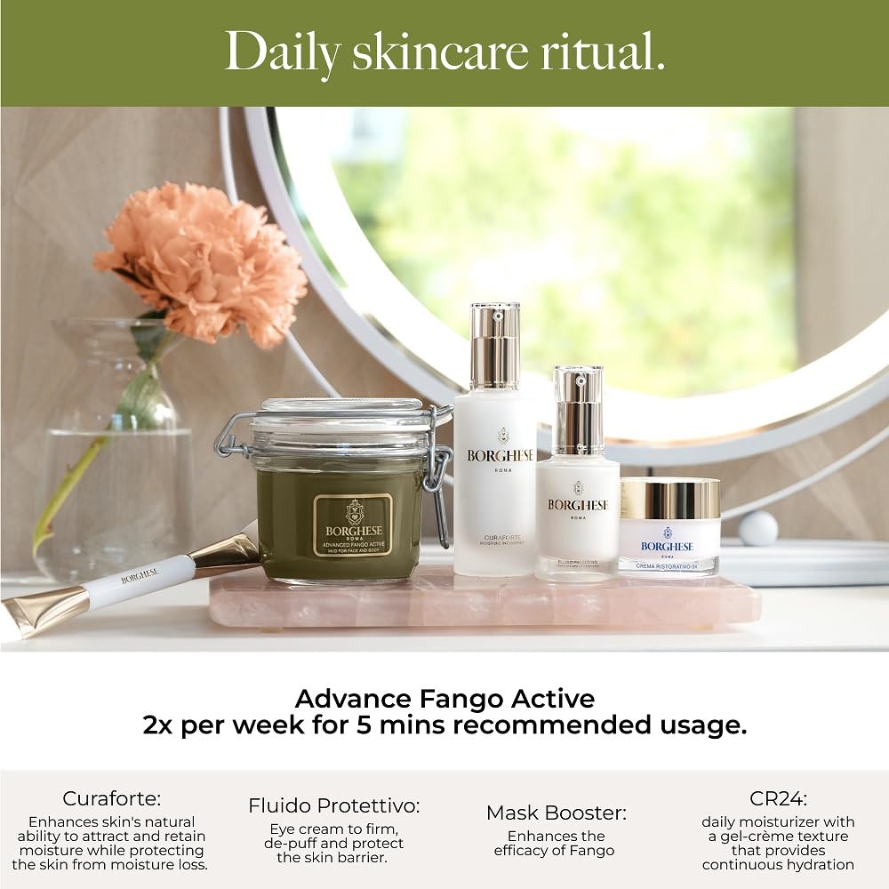 Borghese Advanced Fango Active Mud Mask applied to the body for a spa-like detox session