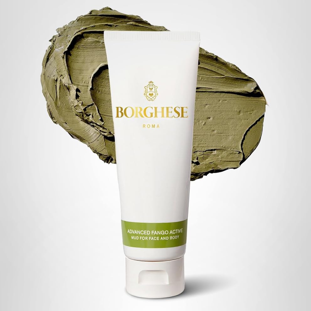 Borghese Advanced Fango Active Mud Mask packaging label shows usage directions for home spa