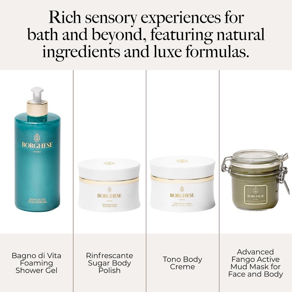 Borghese Bagno di Vita closeup label conveys premium spa-inspired care.