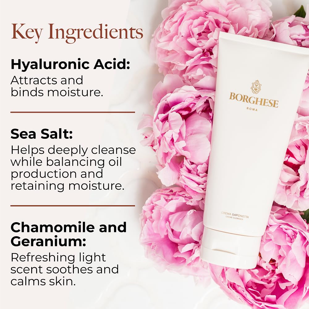 Borghese Crema Saponetta after-rinse glow shows fresh, comfortable skin.