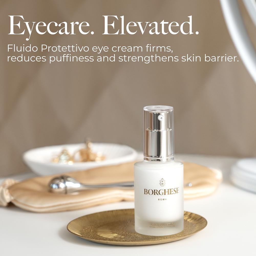 Borghese Fluido Protettivo Eye Lift application scene highlights easy-on application for brightening
