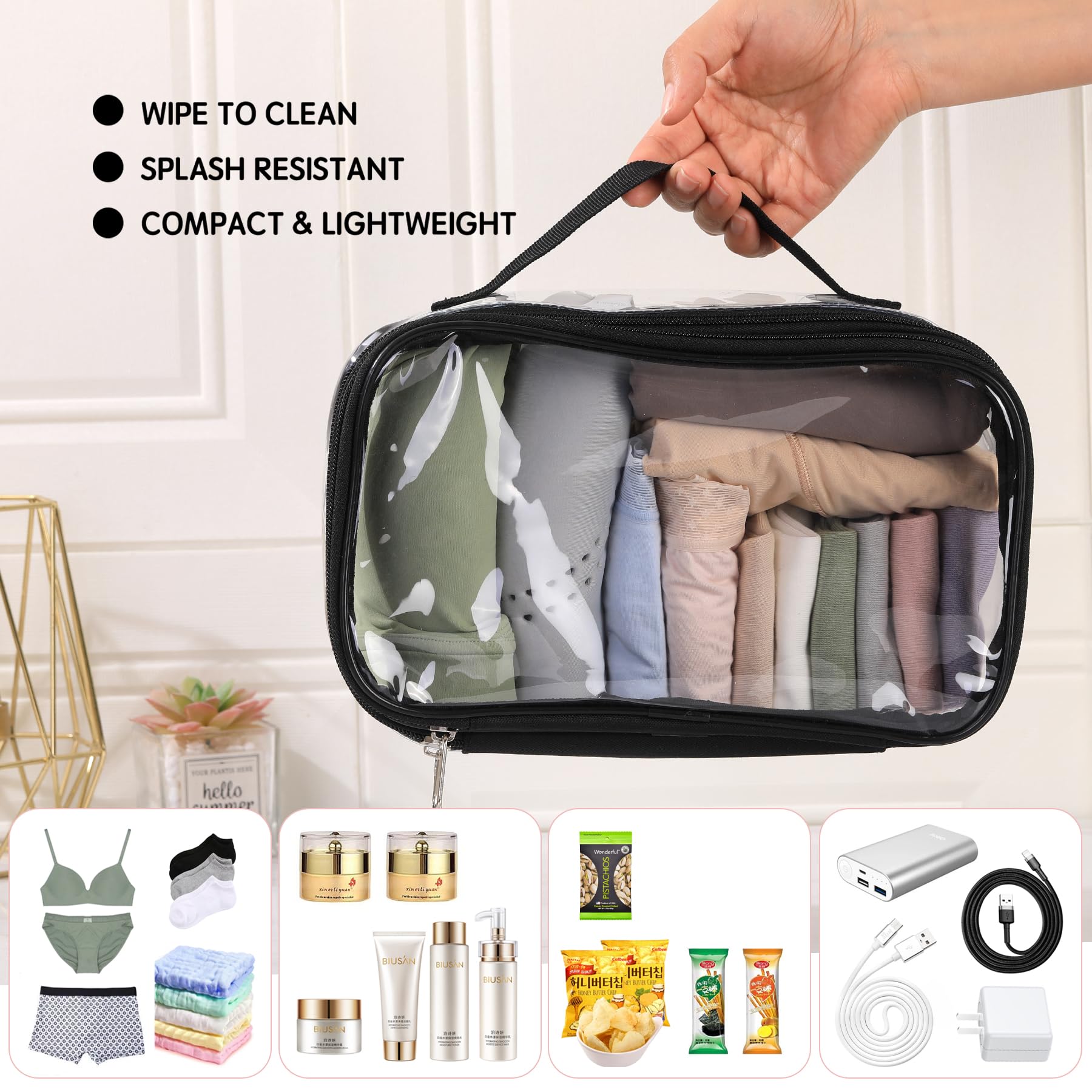 BORMELUN clear toiletries case top-zip demonstrates quick access to essentials.