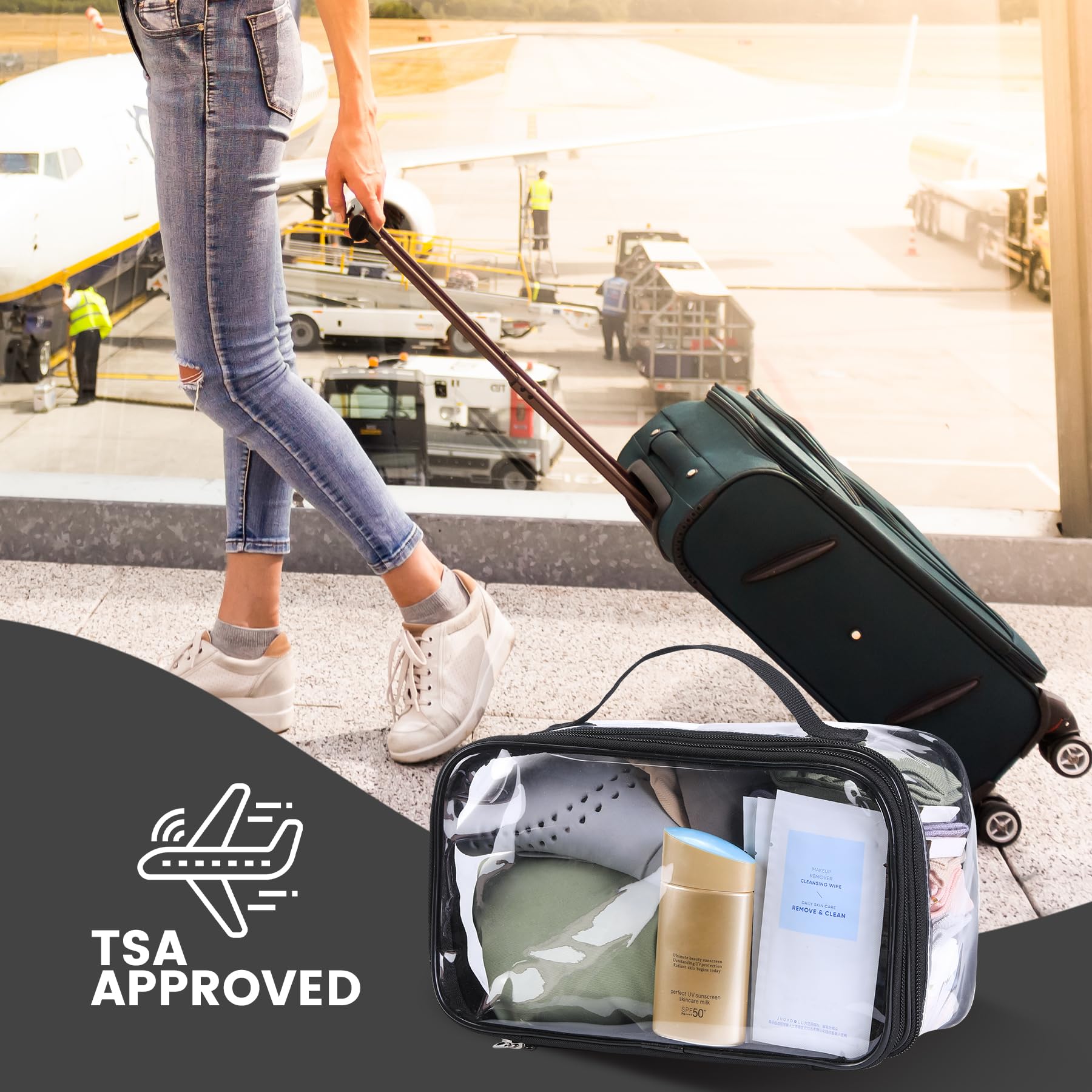 BORMELUN clear travel bag back view highlights durable PVC material for reliable reuse.