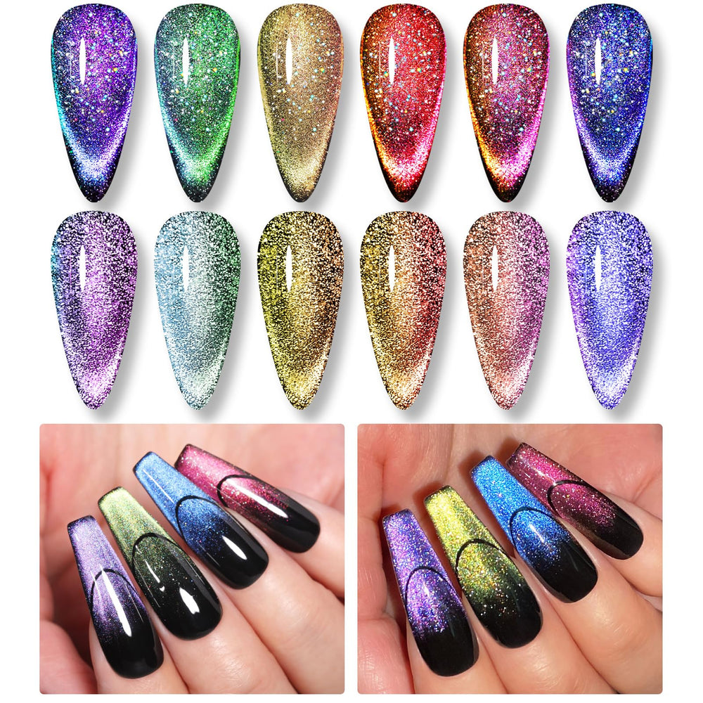 Born Pretty 9d-gel-nail-polish-bottle-collection displays six bottles in a sleek setup.
