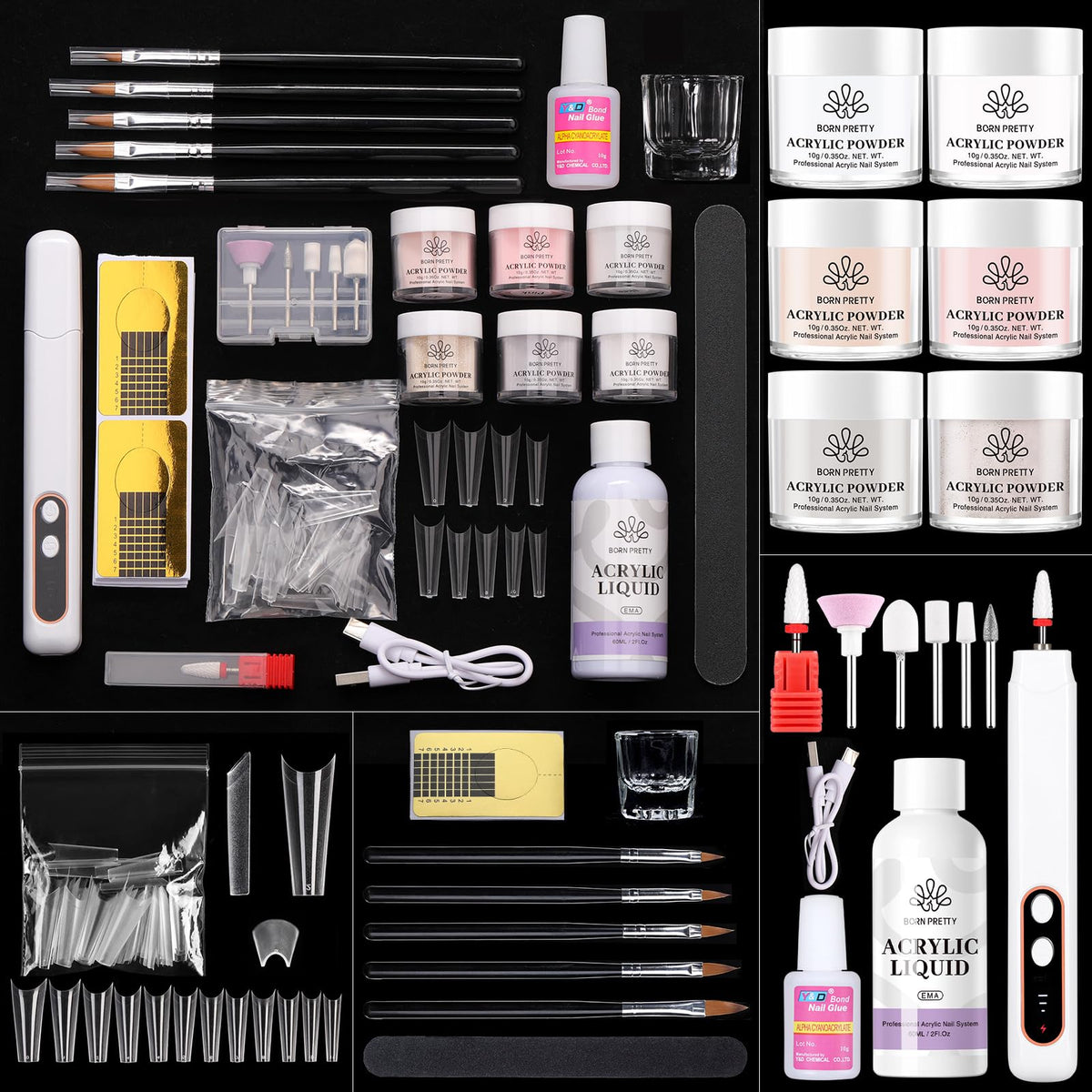 Born Pretty acrylic nail kit all-in-one package for beginners, convenient at-home manicure.