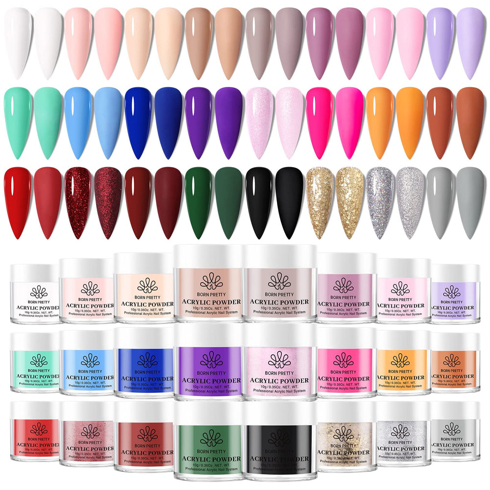 Born Pretty 24-color acrylic powder palette for creative nails and customizable shades for at-home nail art