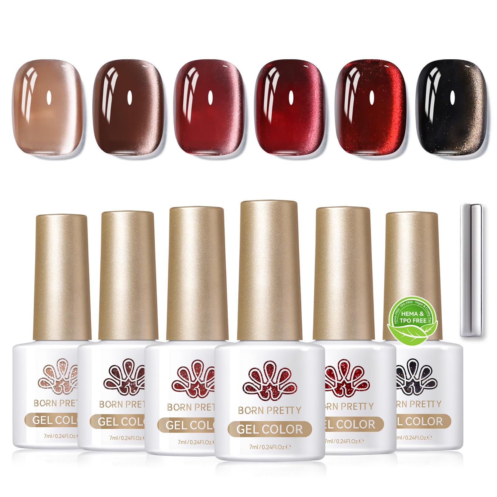 Born Pretty Cat Magnetic Eye gel polish swatches reveal rich, pigmented fall shades