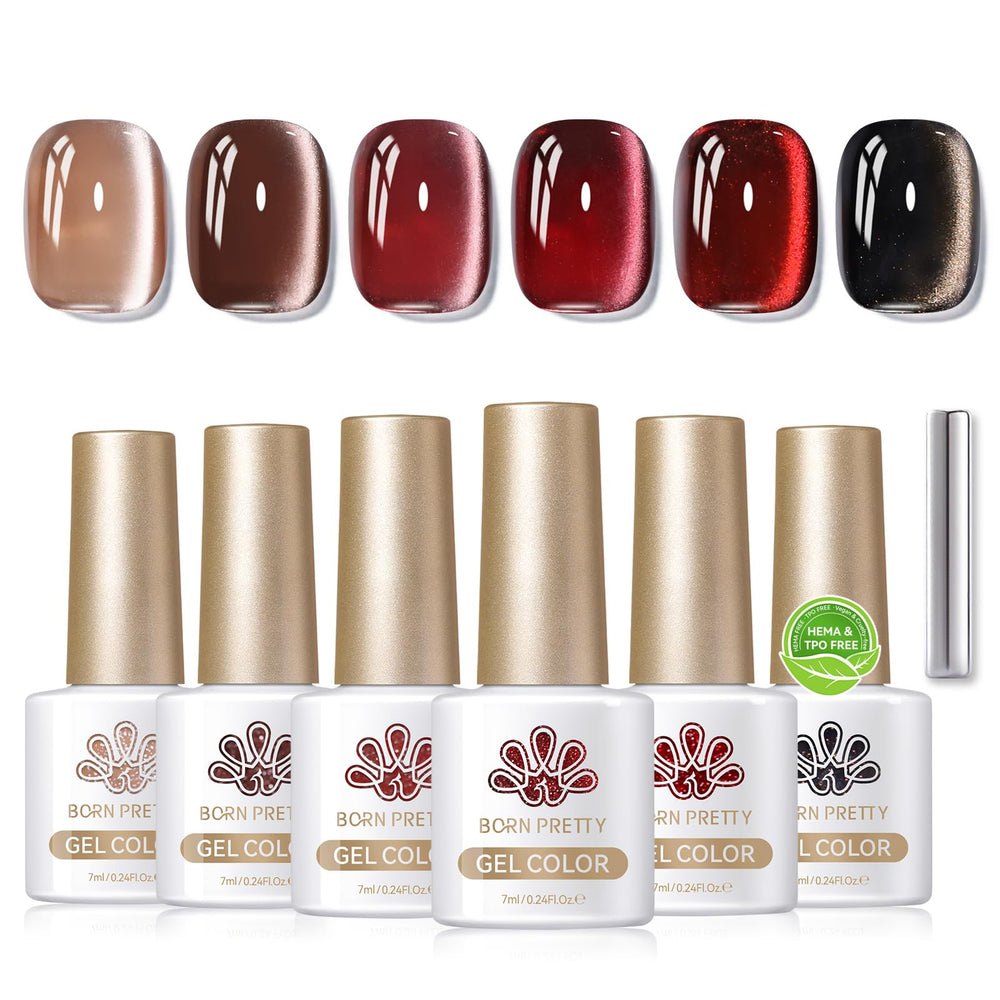 Born Pretty Cat Magnetic Eye Nail Polish color swatches showcase fall winter glitter shades