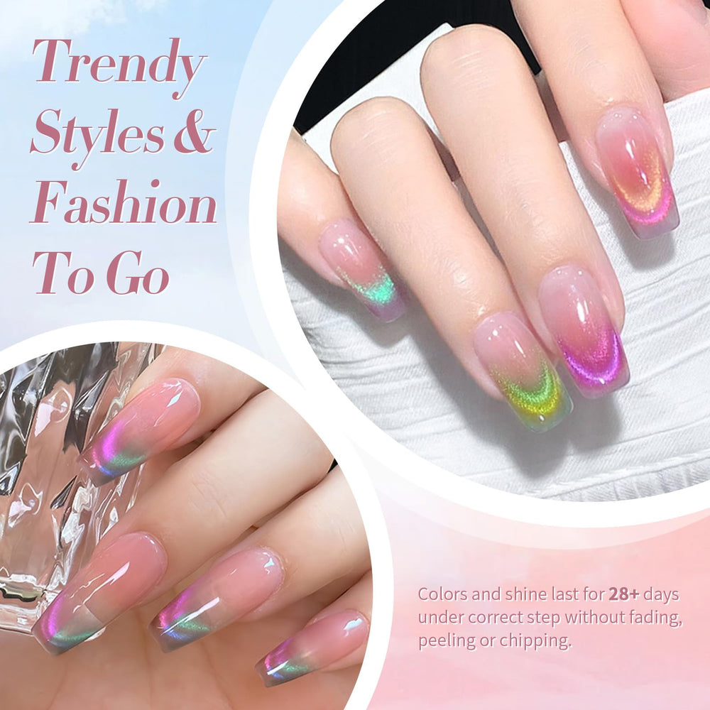 Born Pretty rainbow magnetic-eye gel polish shows shifting holographic rainbow hues.