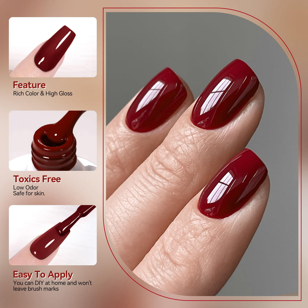 Born Pretty chocolate burgundy red gel polish for bold nail accents