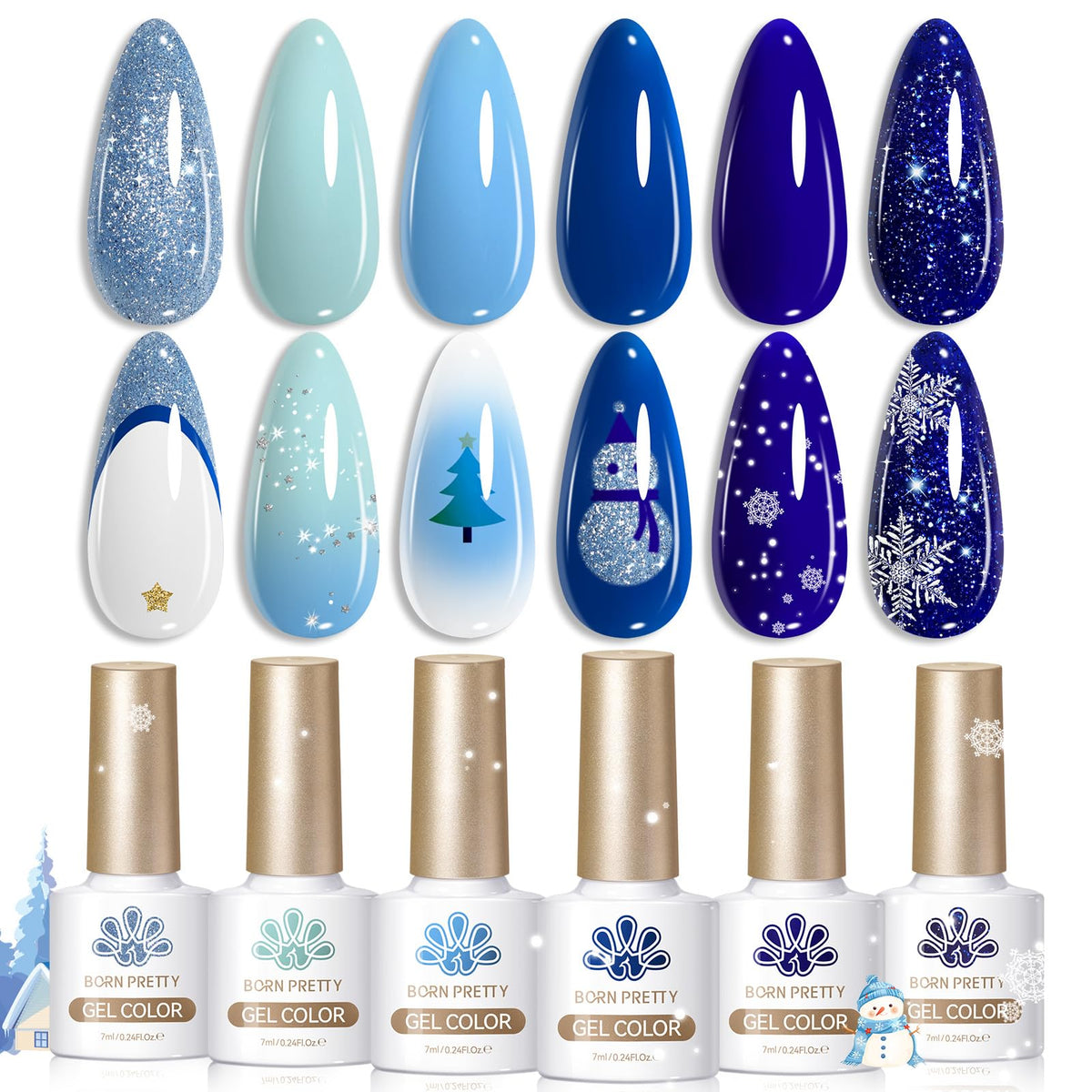 Born Pretty Christmas blue gel polish bottle shows rich night-sky color for salon-grade nails.