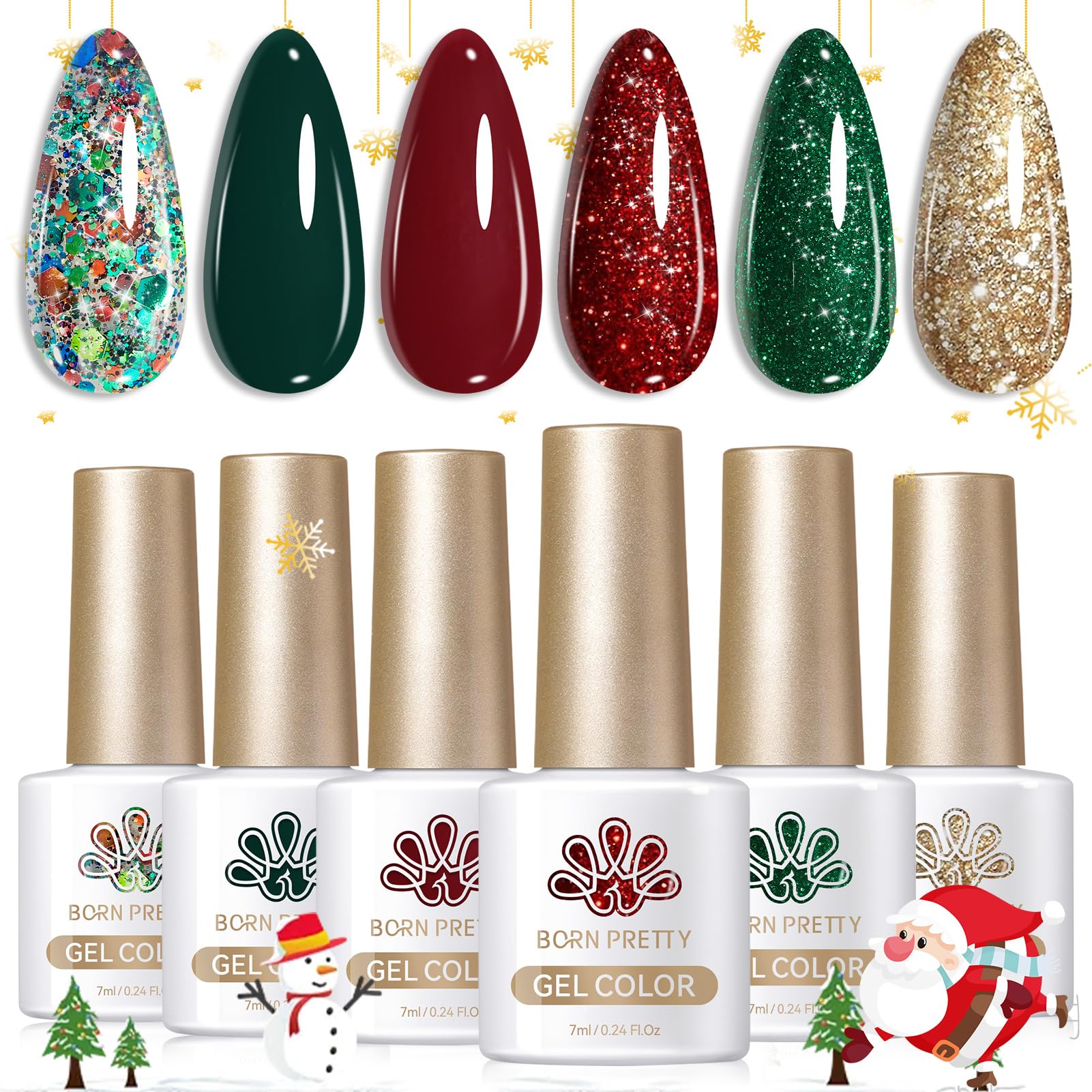 Born Pretty Christmas gel nail polish green glitter bottle provides festive shimmer for holiday nails.