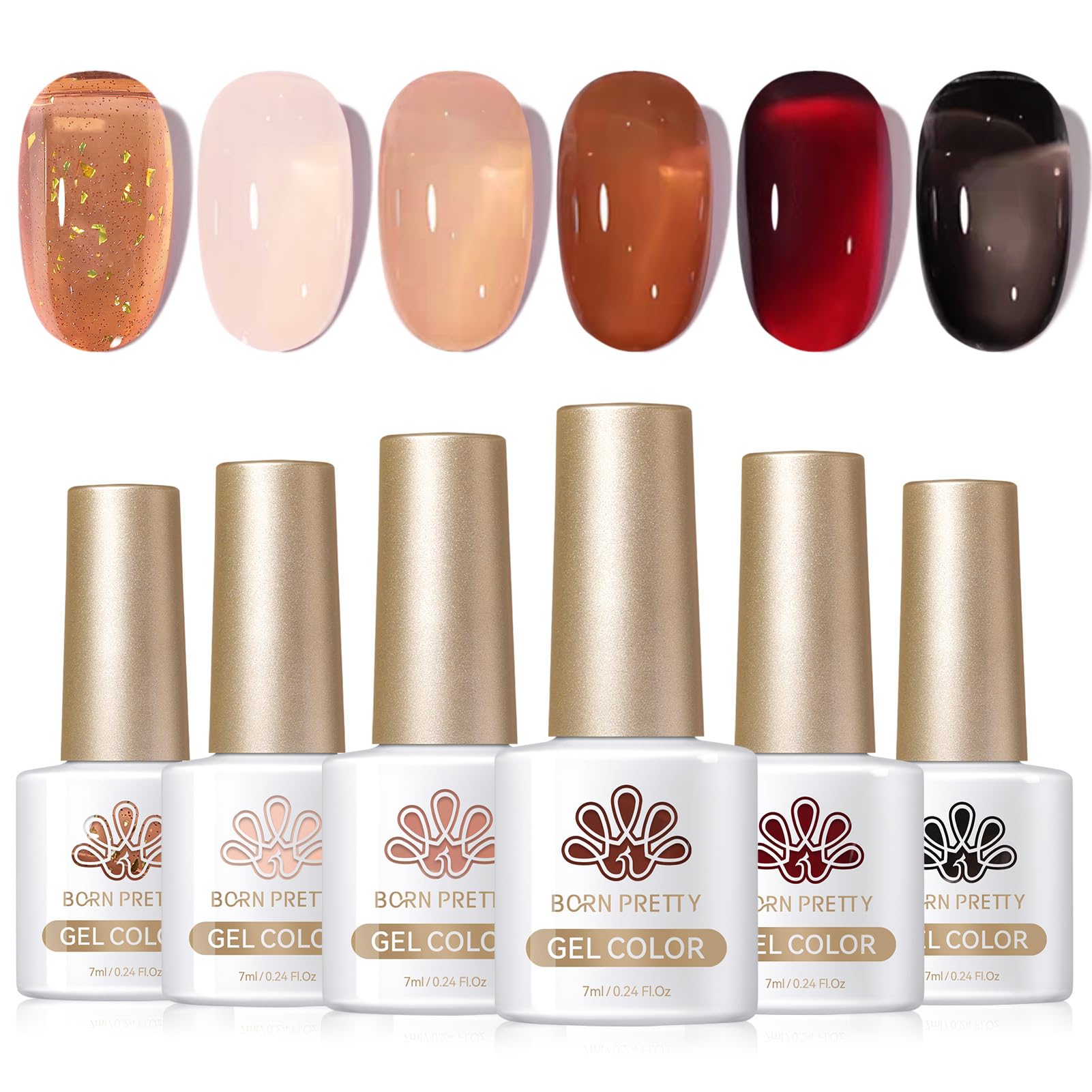 Born Pretty jelly brown nail polish bottle closeup for rich fall color shine.