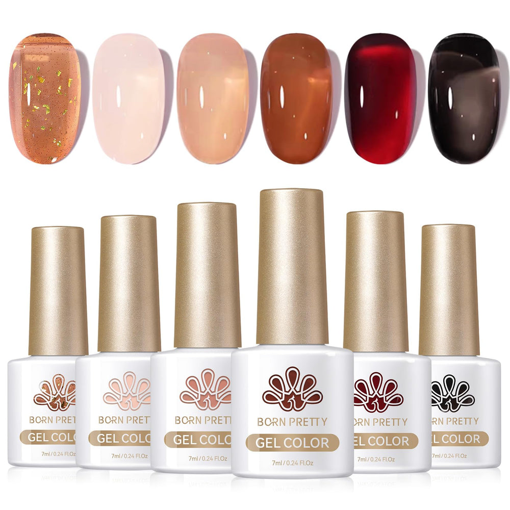Born Pretty jelly brown nail polish bottle closeup for rich fall color shine.
