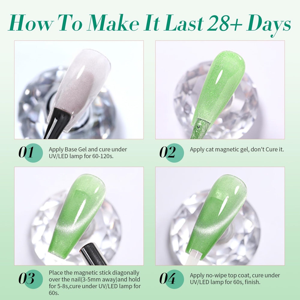 Born Pretty multi-effect set enables varied green gel manicures.