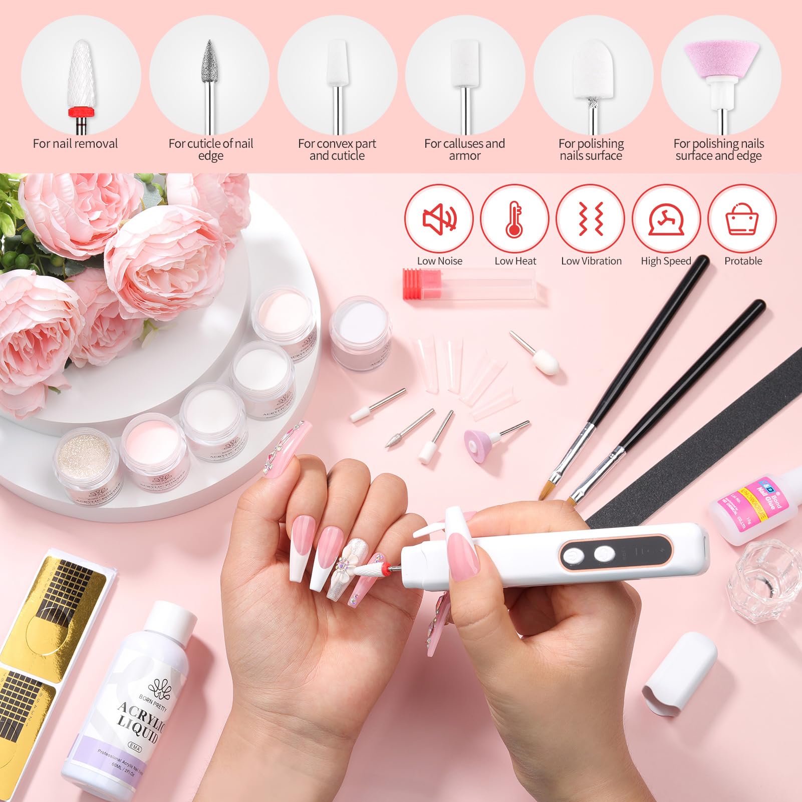 Born Pretty nail drill bits 6pc for precise nail shaping and detailing.