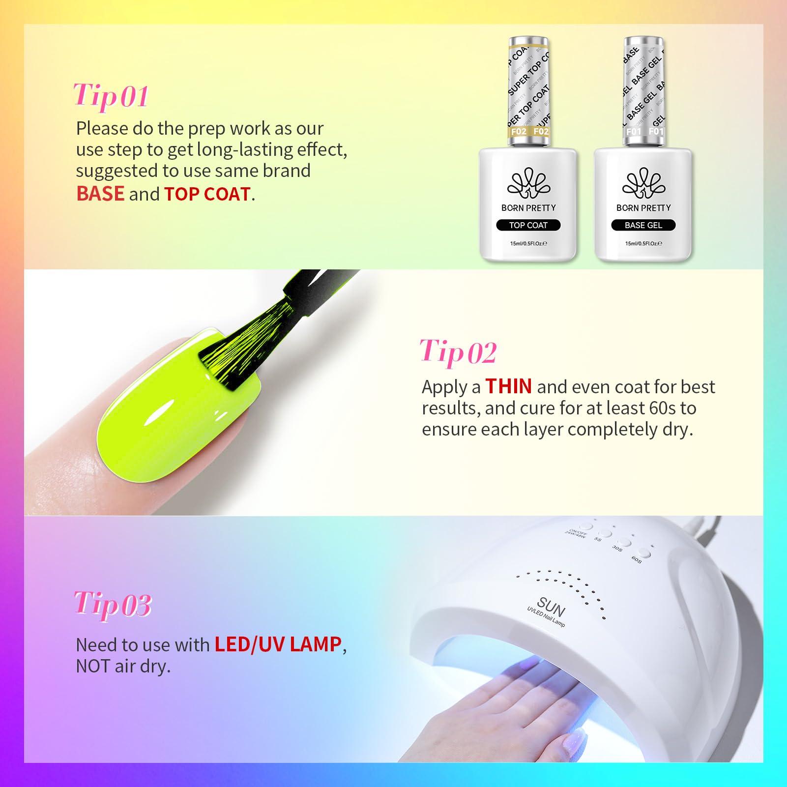 Born Pretty set packaging closeup highlights 6-color neon gel collection.