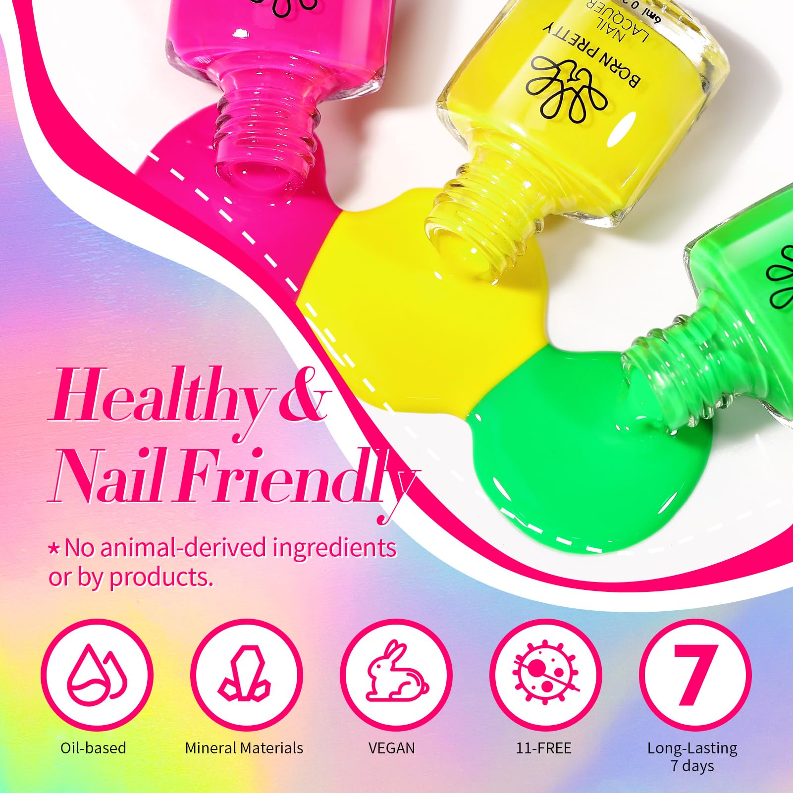 Born Pretty Neon Nail Polish Set non-gel formula no lamp needed.