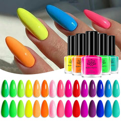Born Pretty Neon Nail Polish Set bottle row with bold neon shades for statement nails.
