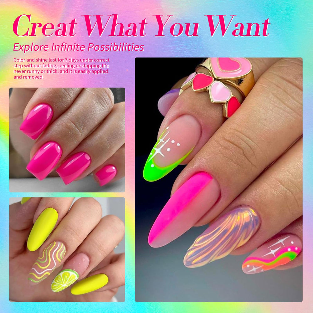 Born Pretty Neon Nail Polish Set glossy finish adds lasting shine.