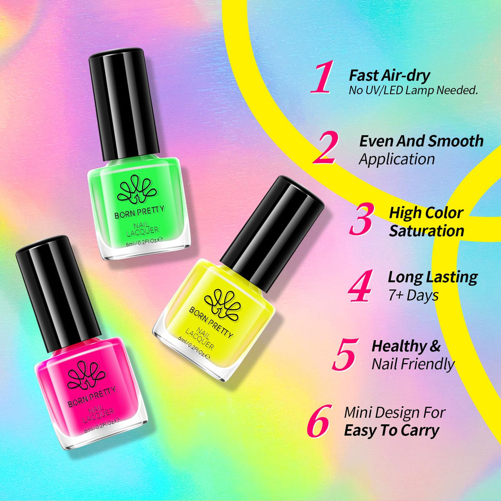 Born Pretty Neon Nail Polish Set skin-friendly formula for comfortable wear.
