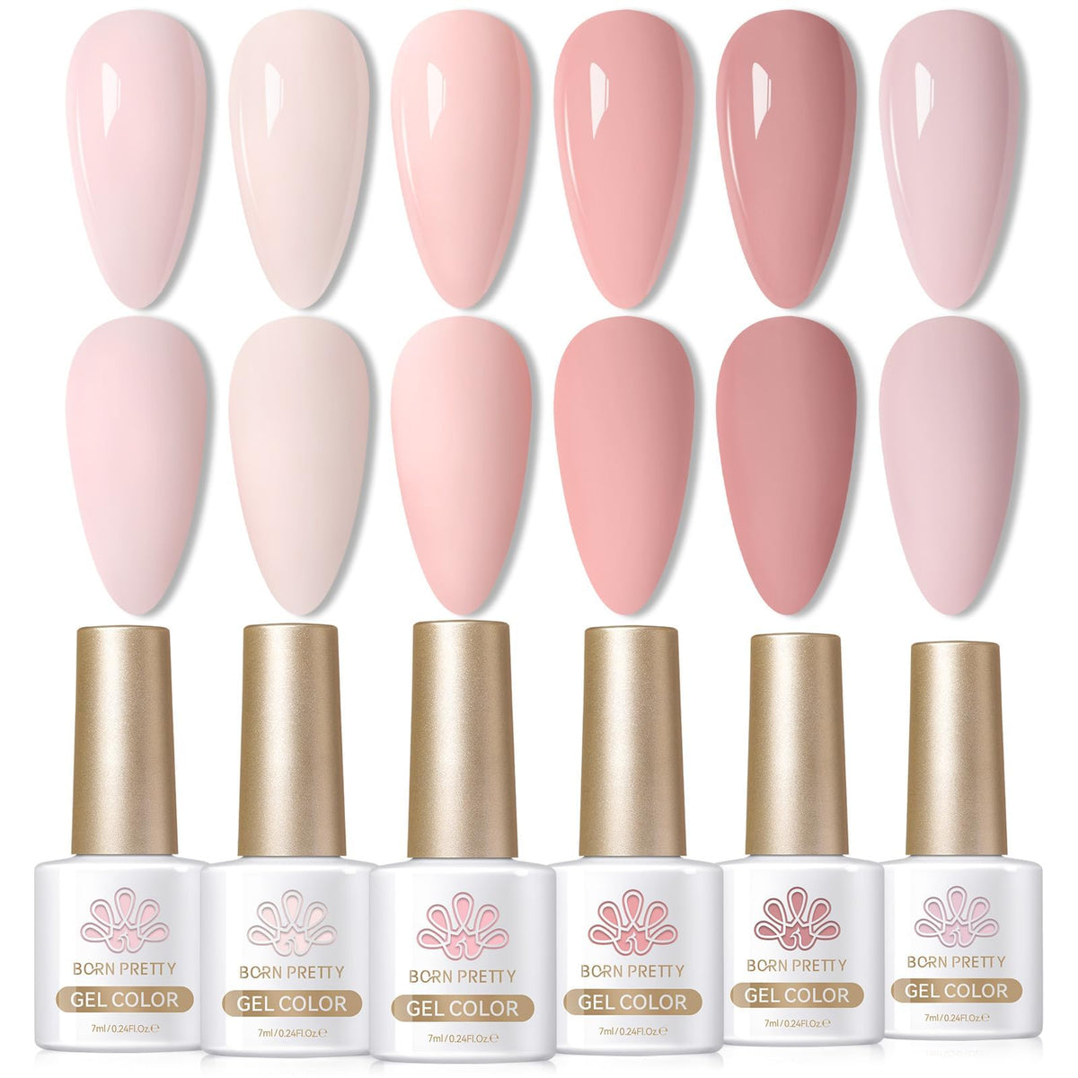 Born Pretty pink gel nail polish set packaging shows six colors for versatile looks