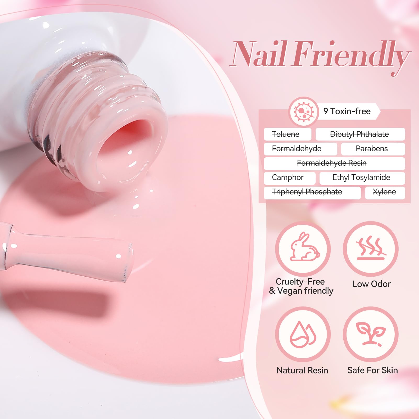 Born Pretty pink gel polish uses healthier ingredients with low odor