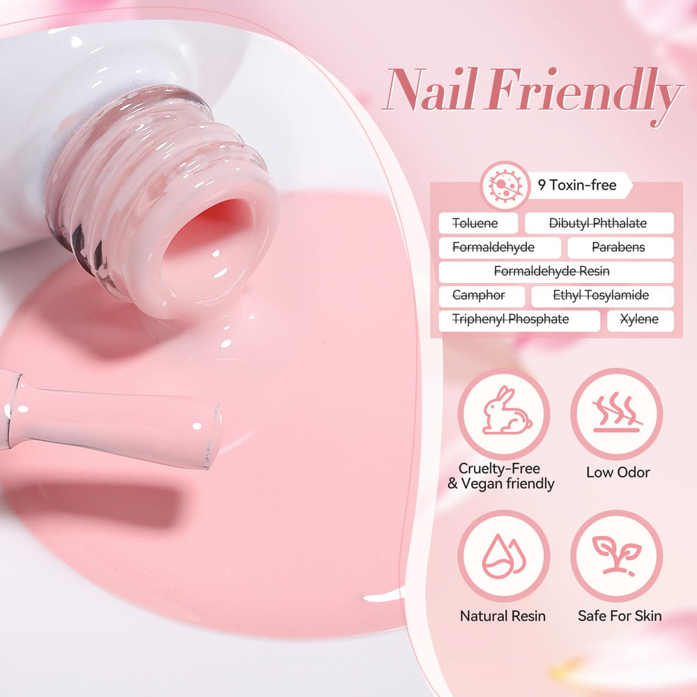 Born Pretty pink gel polish uses healthier ingredients with low odor